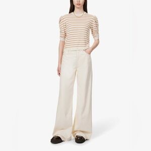 NWT $428 Frame Ruched-sleeve Striped Cashmere Sweater